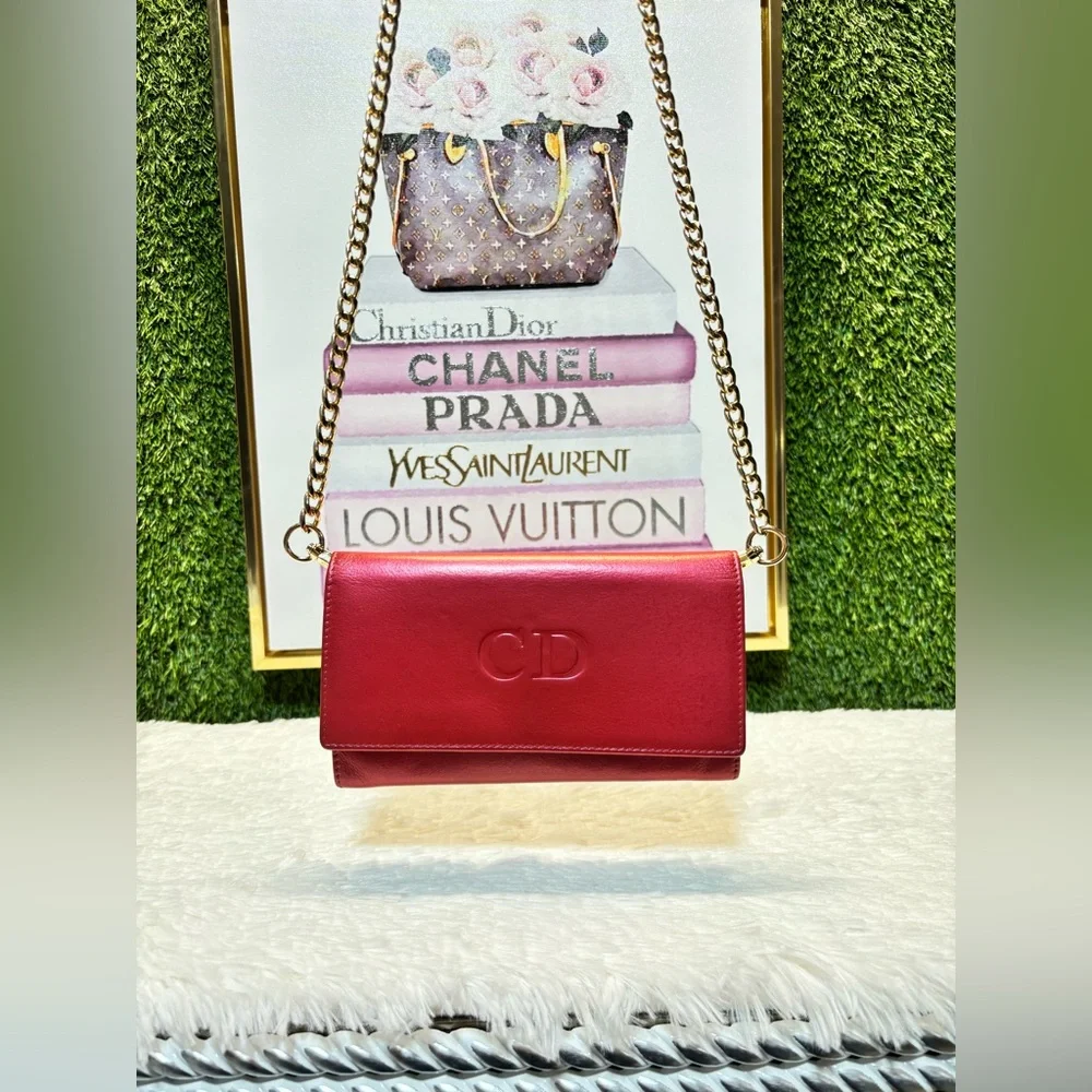 ❤️ Christian Dior Vintage Red Leather Wallet A114U0